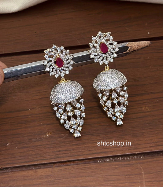 Premium AD Stone Designer Jhumka Earrings with Teardrop Stones - SHTC1905