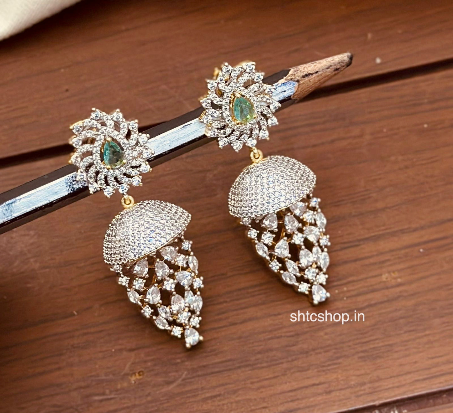 Premium AD Stone Designer Jhumka Earrings with Teardrop Stones - SHTC1905