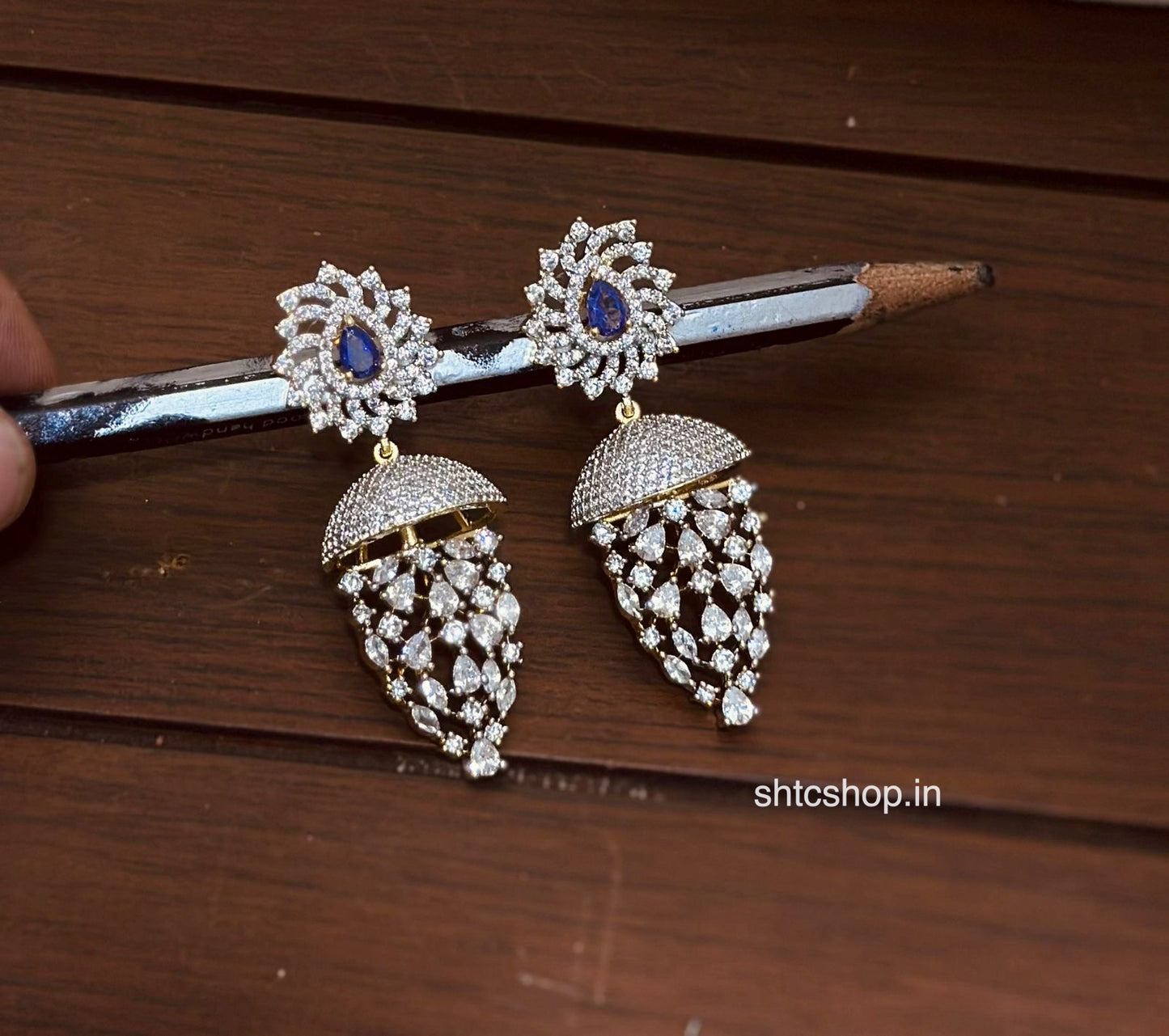 Premium AD Stone Designer Jhumka Earrings with Teardrop Stones - SHTC1905