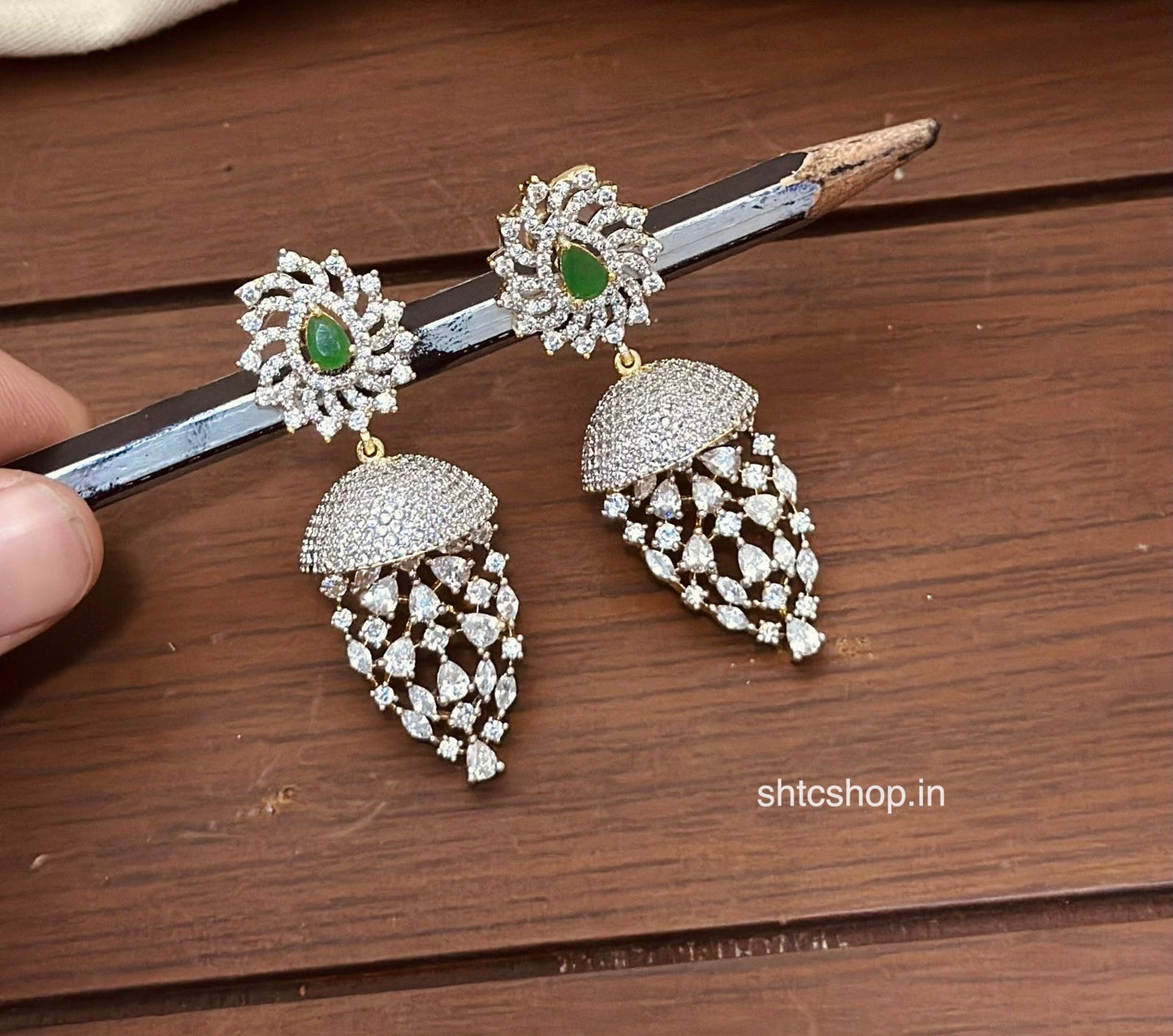 Premium AD Stone Designer Jhumka Earrings with Teardrop Stones - SHTC1905