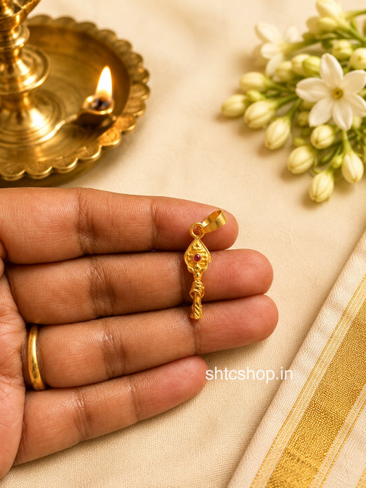 1 Gram Gold Polished Vel Pendant with Ruby Stone - SHTC1909