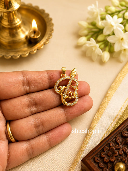 1 Gram Gold Polished Om Vel Pendant with AD Stones - SHTC1910