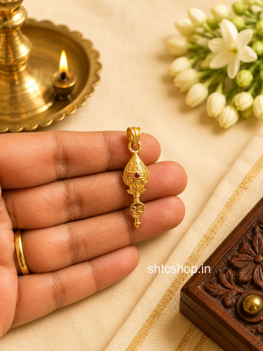 1 Gram Gold Polished Designer Vel Pendant with Ruby Stone - SHTC1911