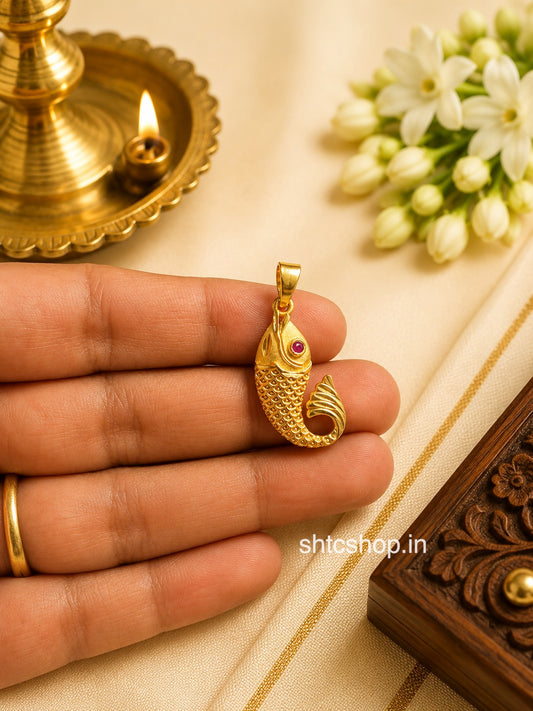 1 Gram Gold Polished Fish Pendant with Ruby Stone - SHTC1912