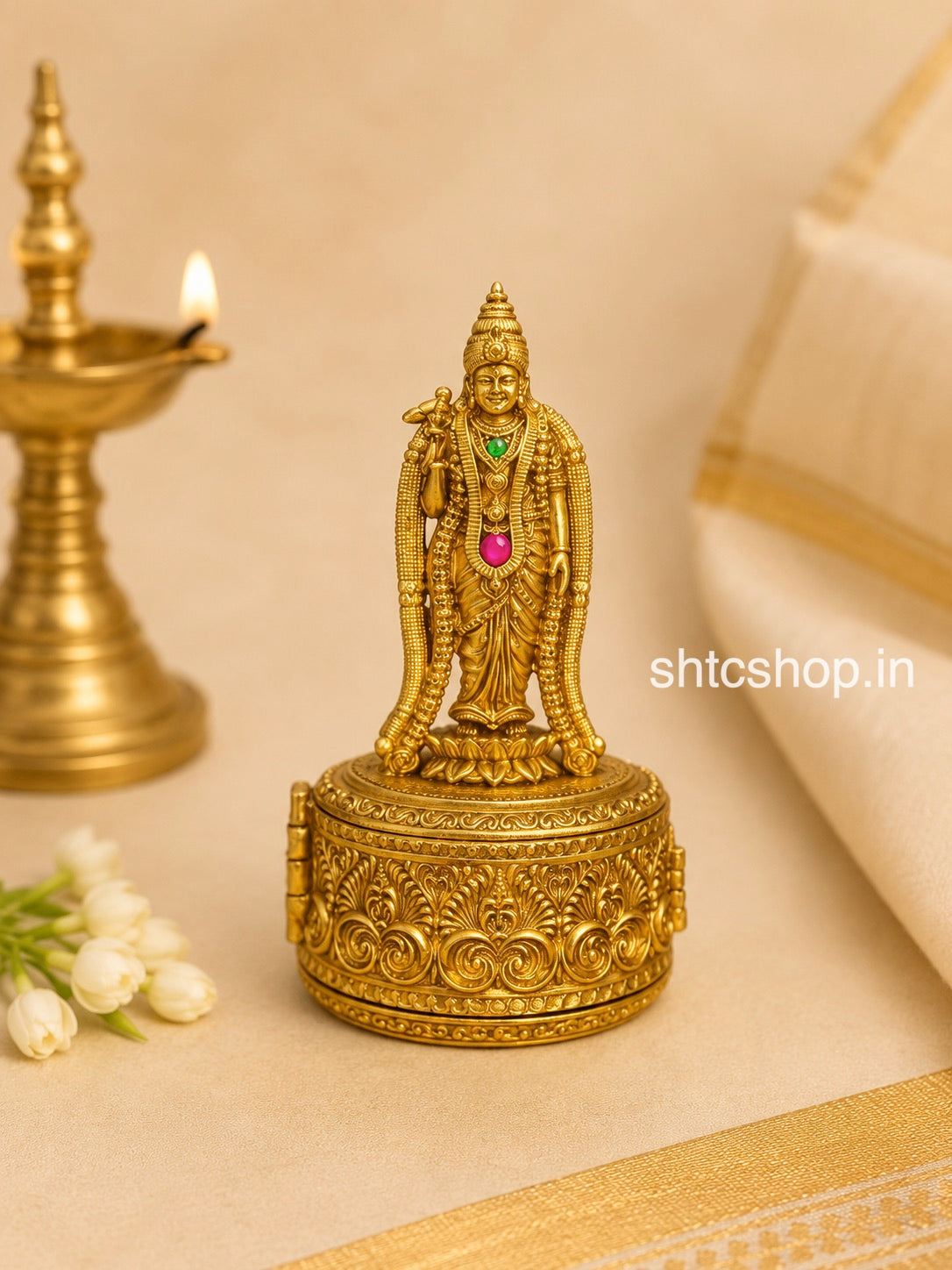 Meenakshi Amman Designer Kumkum Box | Matte Finish Temple Jewellery Kumkum Holder - SHTC1915