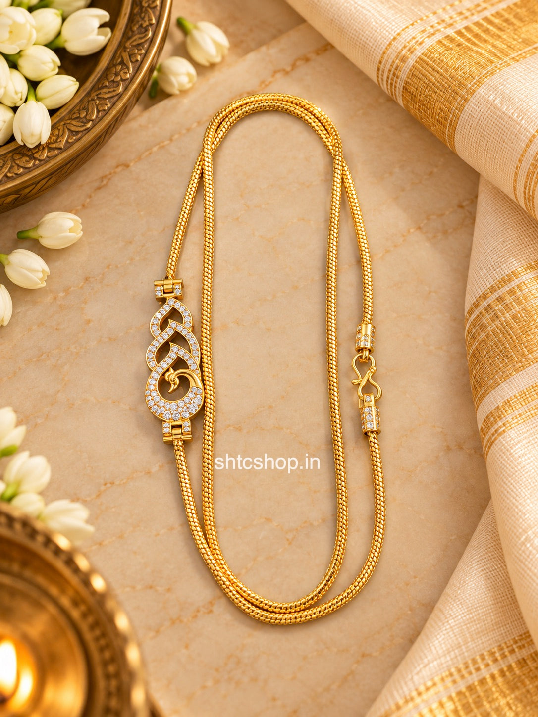 24 Inches 1GM Gold Polished Mugappu Chain | Premium Traditional (White) - SHTC1927