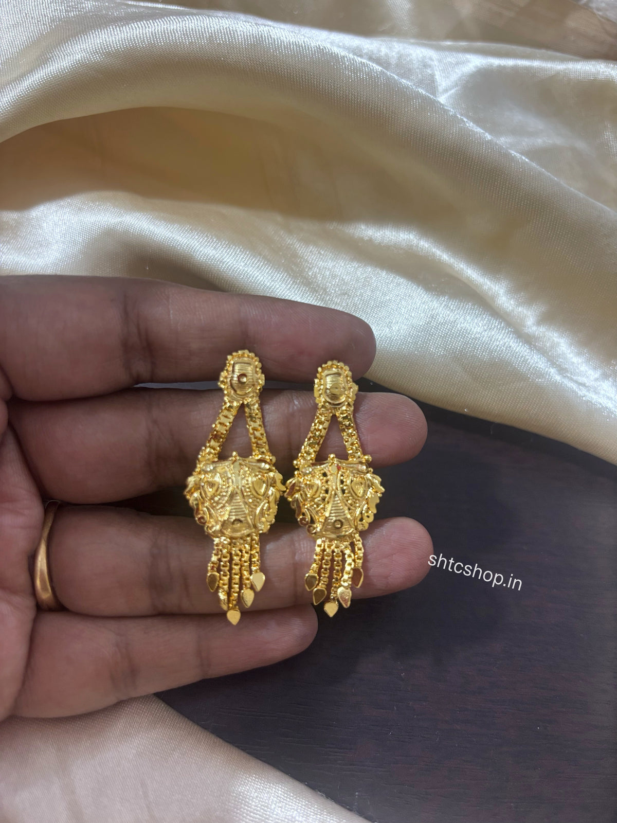 1GM Gold Polished Traditional Jhumka Style Earrings | Back Screw Type - SHTC1943