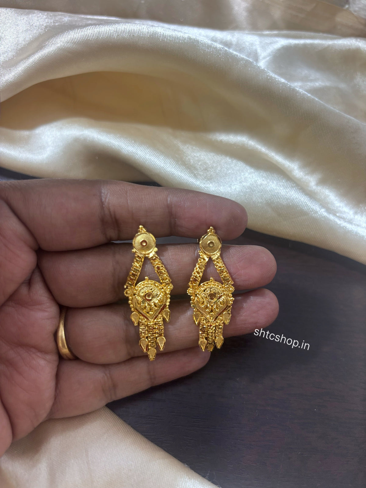 1GM Gold Polished Traditional Jhumka Style Earrings | Back Screw Type - SHTC1945