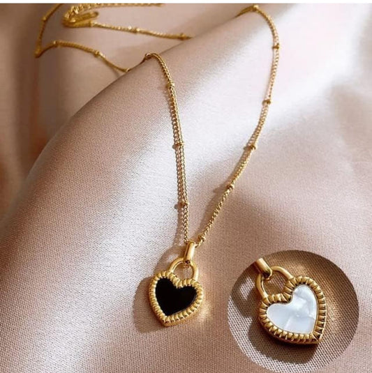 Two Sided Heart Lock Pendant Necklace - KE194