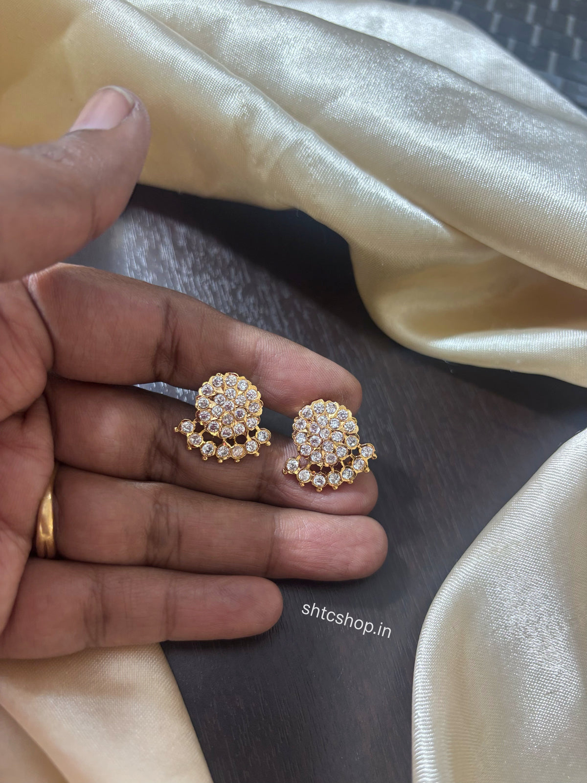 Impon / Five Metal Gold Polished AD & Ruby Stone Stud Earrings | Back Screw Type - SHTC1959
