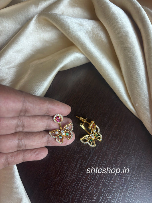 Matte Finish Floral AD Stone Earrings with Ruby Pink & Green Stones | Traditional Indian Earrings - SHTC1966
