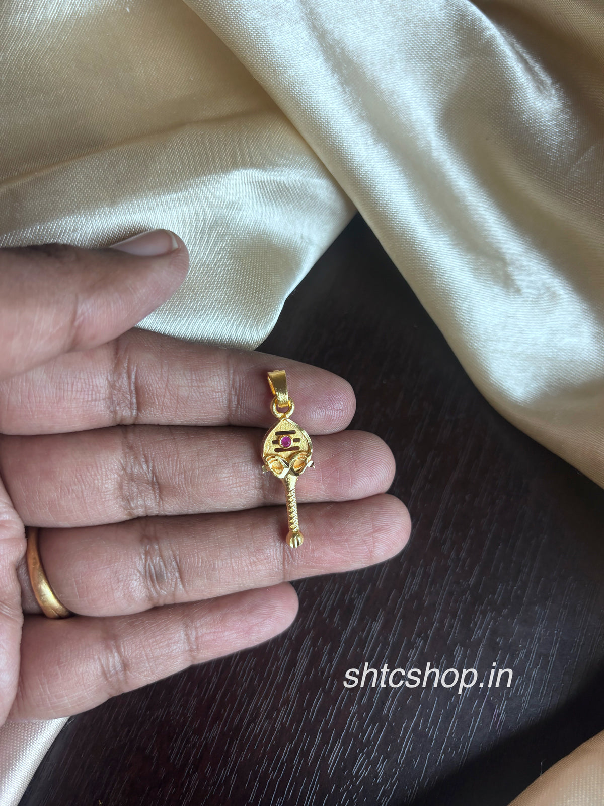 1 Gram Gold Polished Vel Pendant with Ruby Stone | Lord Murugan Vel Jewellery - SHTC1970