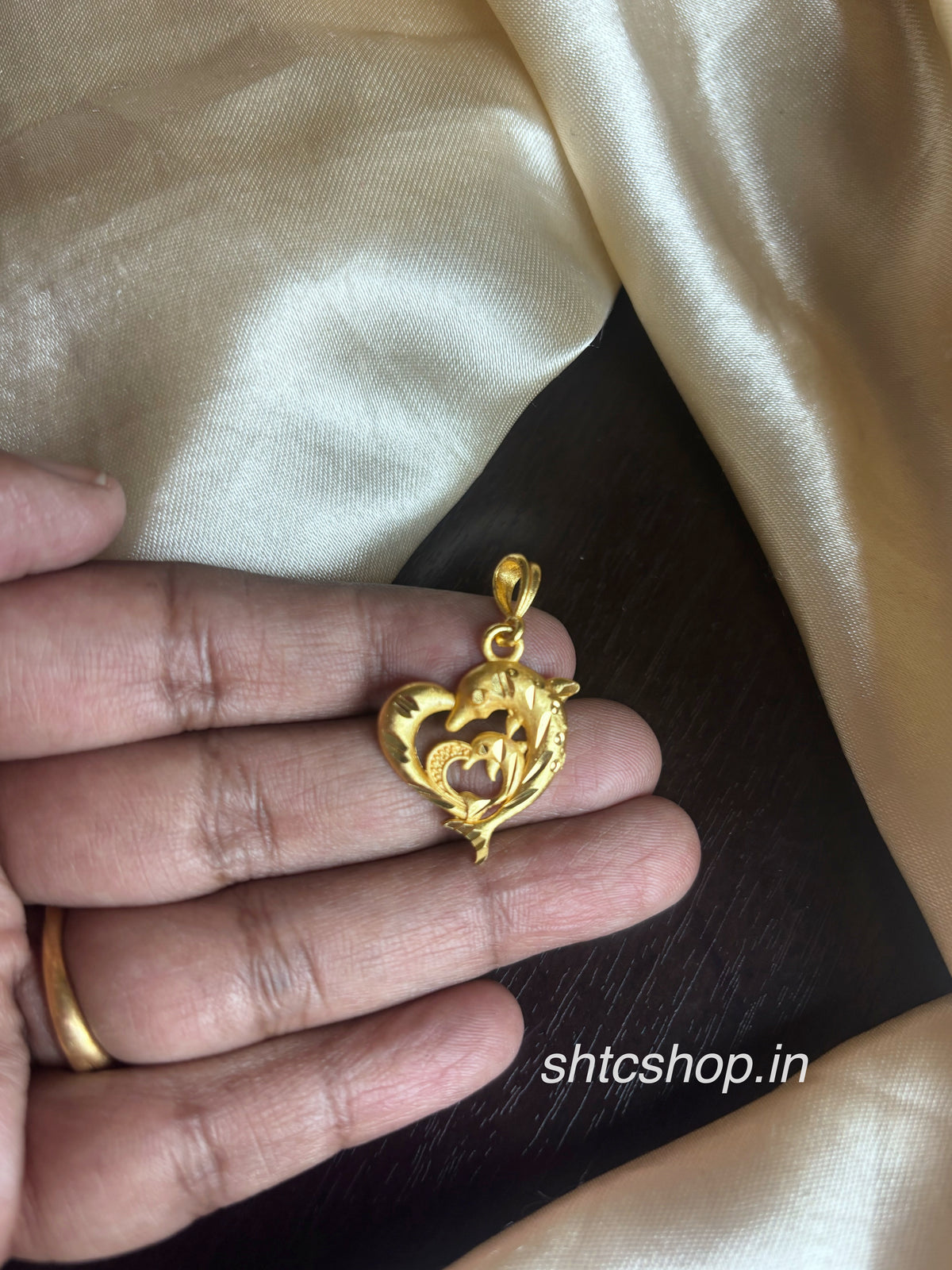 1 Gram Gold Polished Mother and Baby Dolphin Pendant | Heart Design Gold Finish Jewellery - SHTC1975