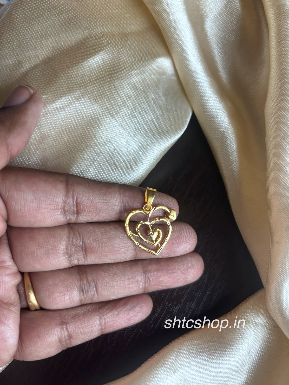 1 Gram Gold Polished Heart Pendant | Double Heart Design Gold Finish Jewellery - SHTC1976
