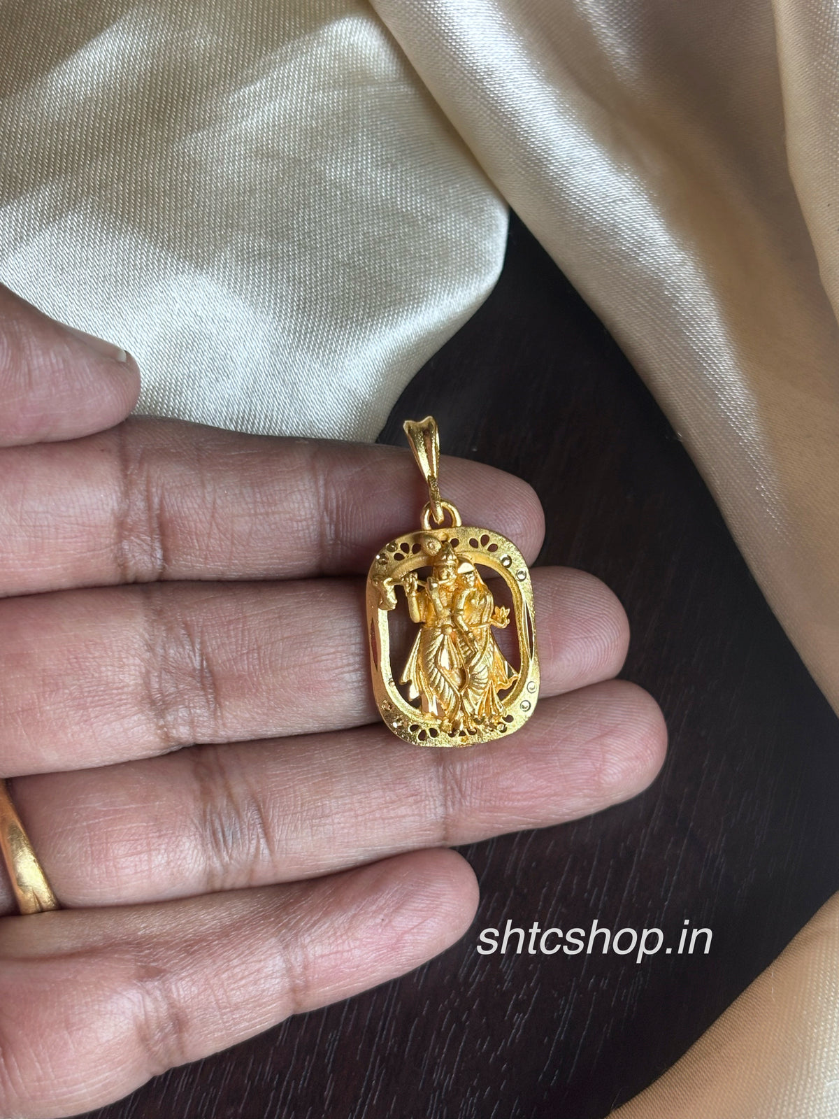 1 Gram Gold Polished Radha Krishna Pendant | Traditional Hindu God Pendant - SHTC1977