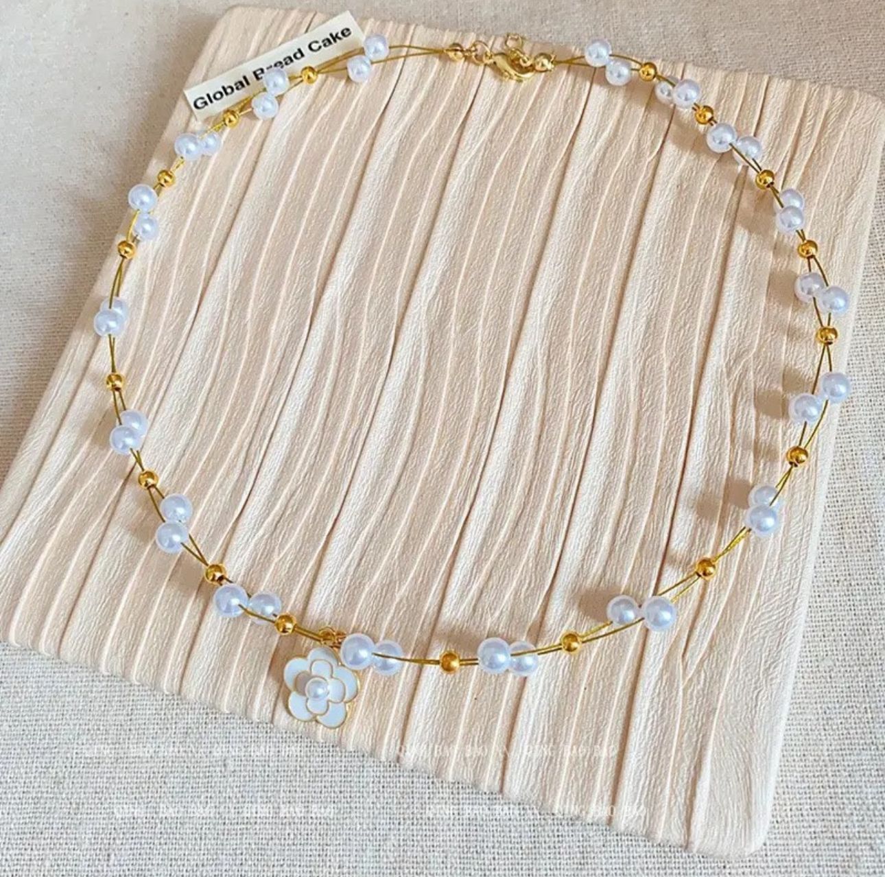 French Style Pearl Camellia Necklace - KE197