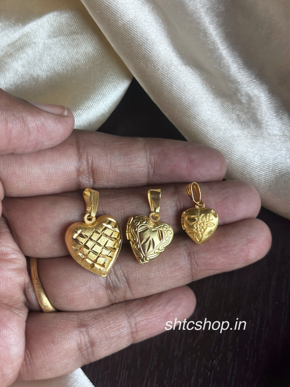 1 Gram Gold Polished Heart Pendants in 3 Different Sizes | Traditional Gold Finish Jewellery - SHTC1983
