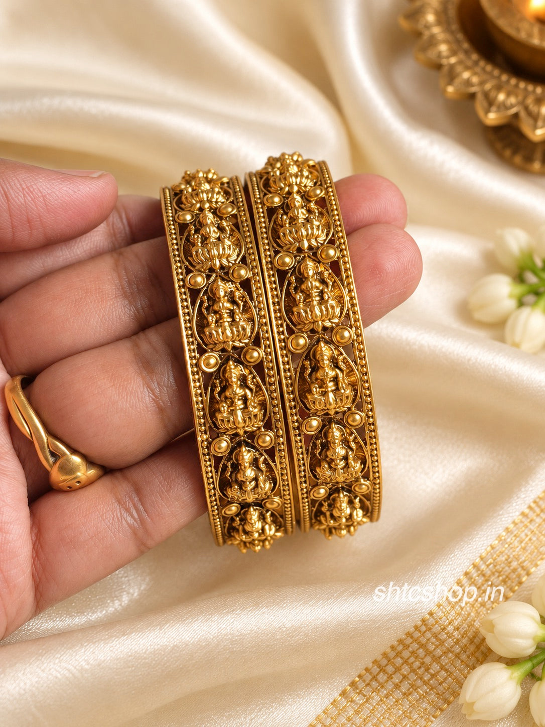 Premium Matte Finish Lakshmi Devi Temple Bangles - SHTC1987