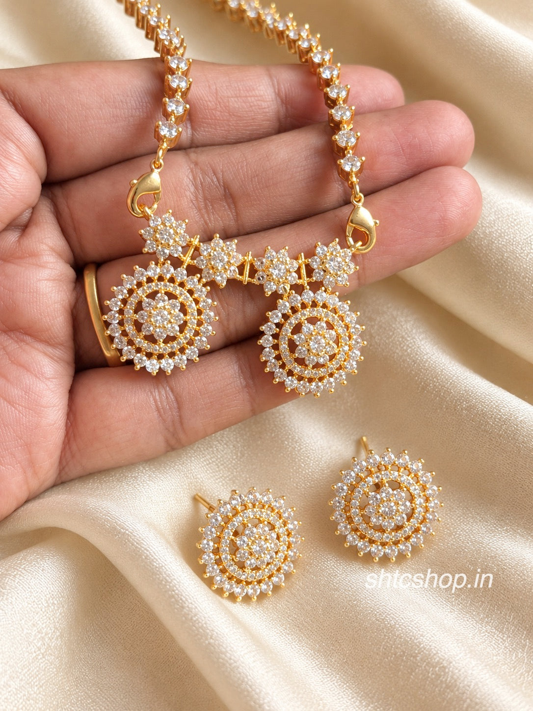 Premium AD Stone Detachable Pendant Chain Set with Matching Earrings - SHTC1993