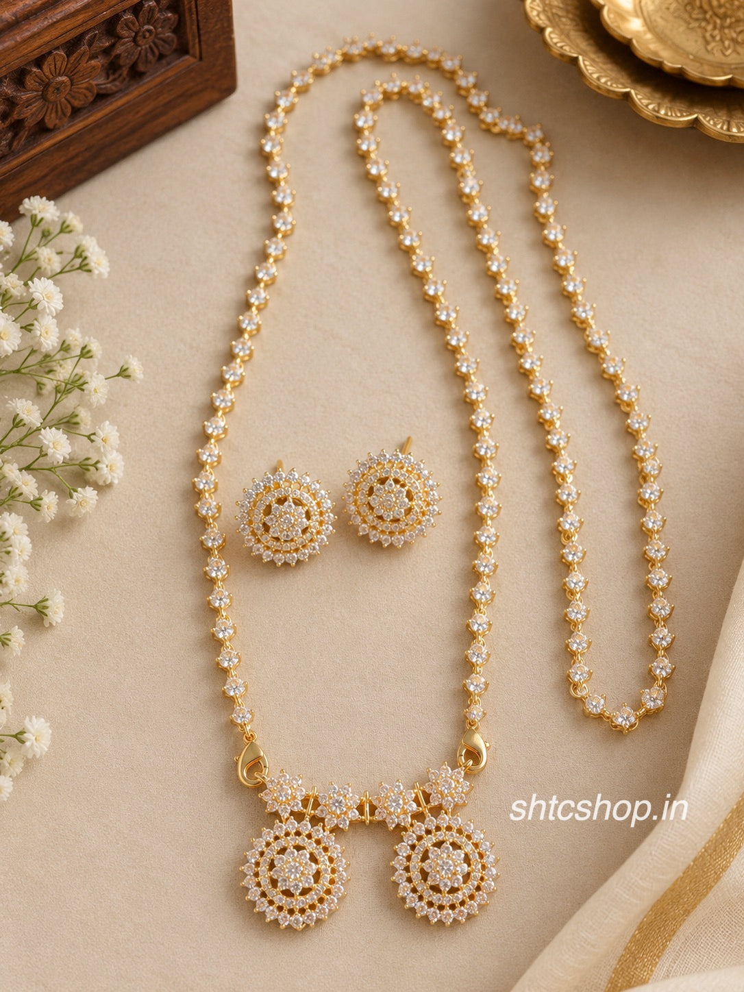 Premium AD Stone Detachable Pendant Chain Set with Matching Earrings - SHTC1993