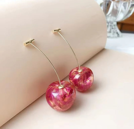 Rose Petals Resin Art Cherry Earrings - KE199