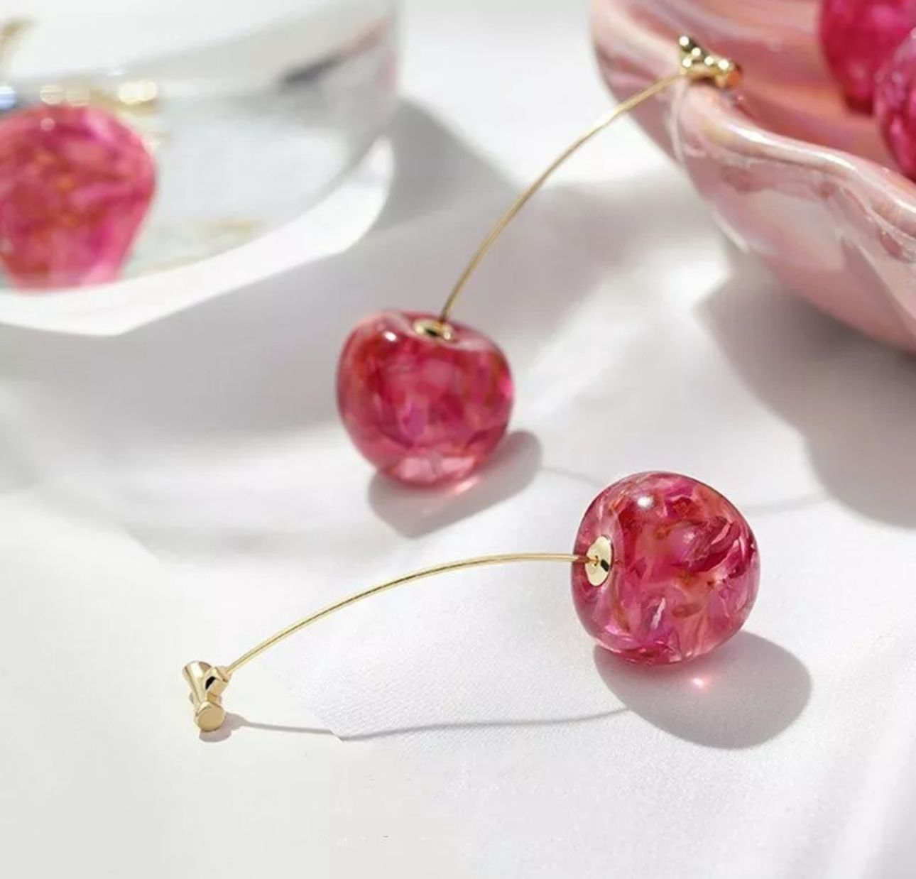 Rose Petals Resin Art Cherry Earrings - KE199