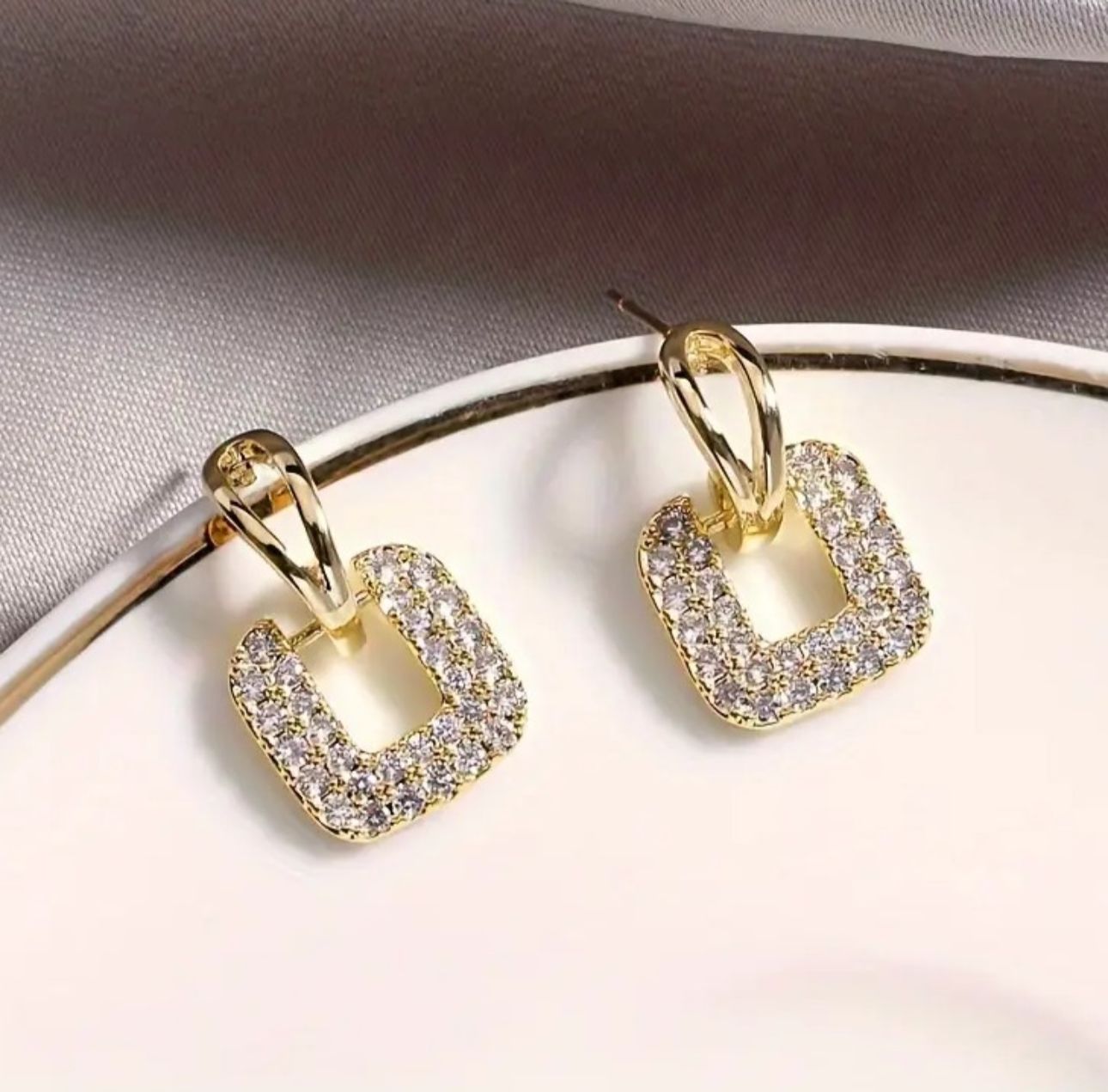 Stone Square Drop Studs Earrings - KE202