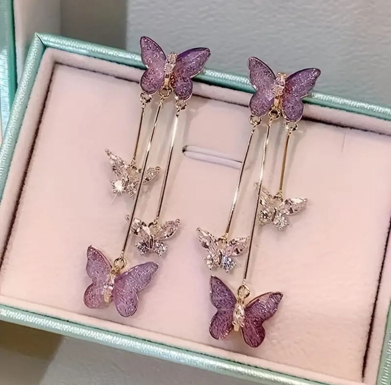 Lavender Butterfly Hanging Earrings - KE203