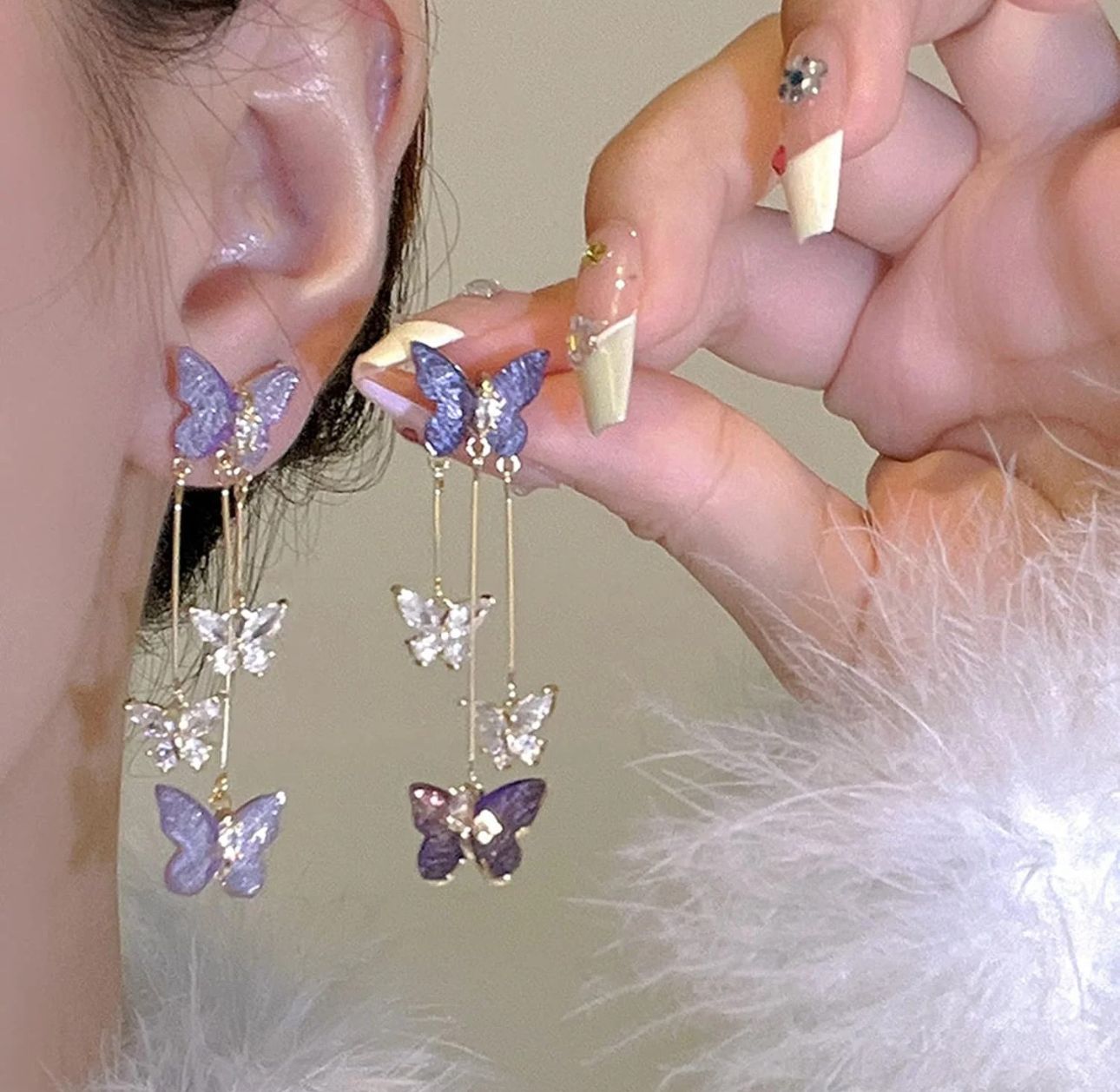 Lavender Butterfly Hanging Earrings - KE203