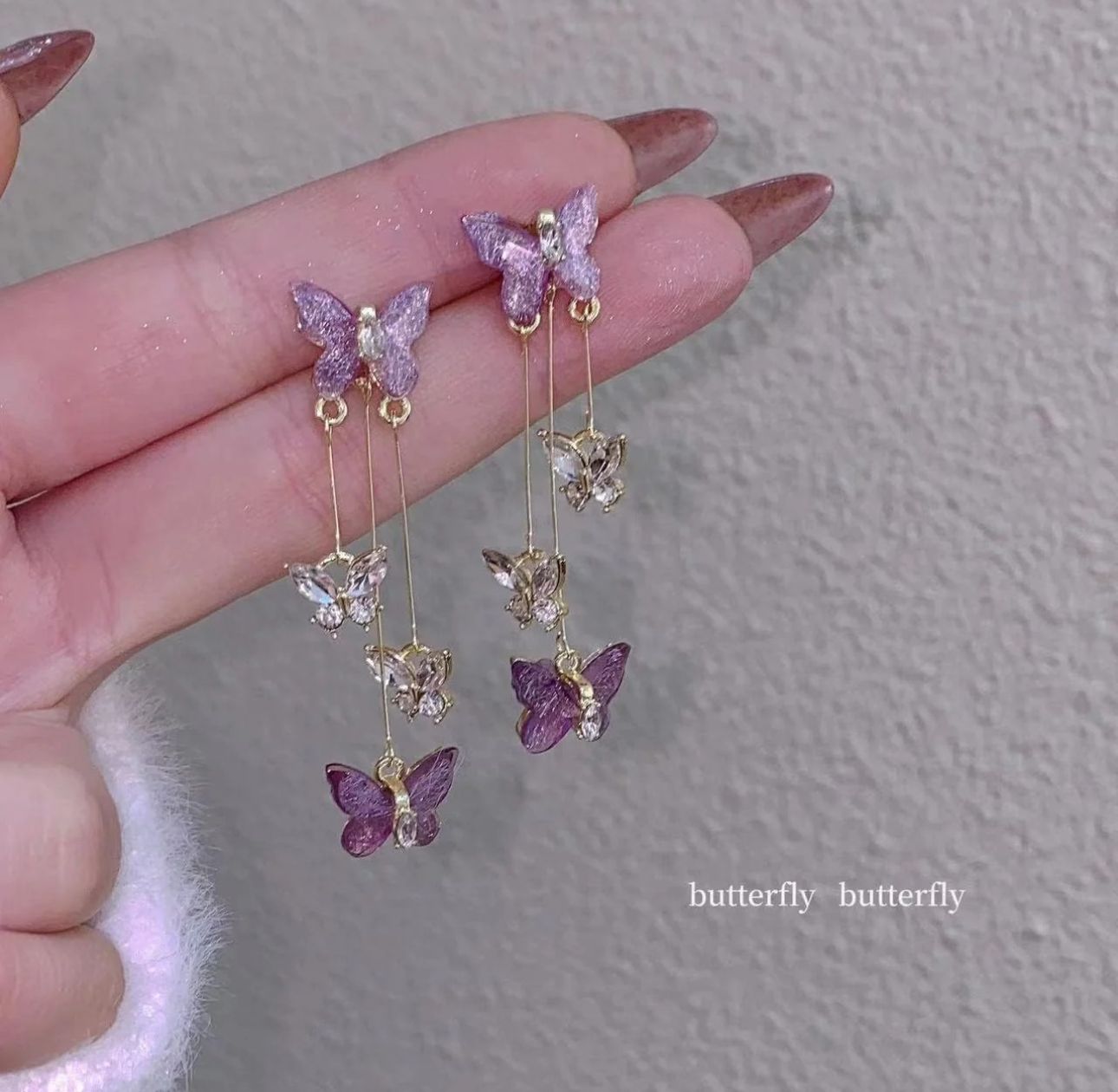 Lavender Butterfly Hanging Earrings - KE203