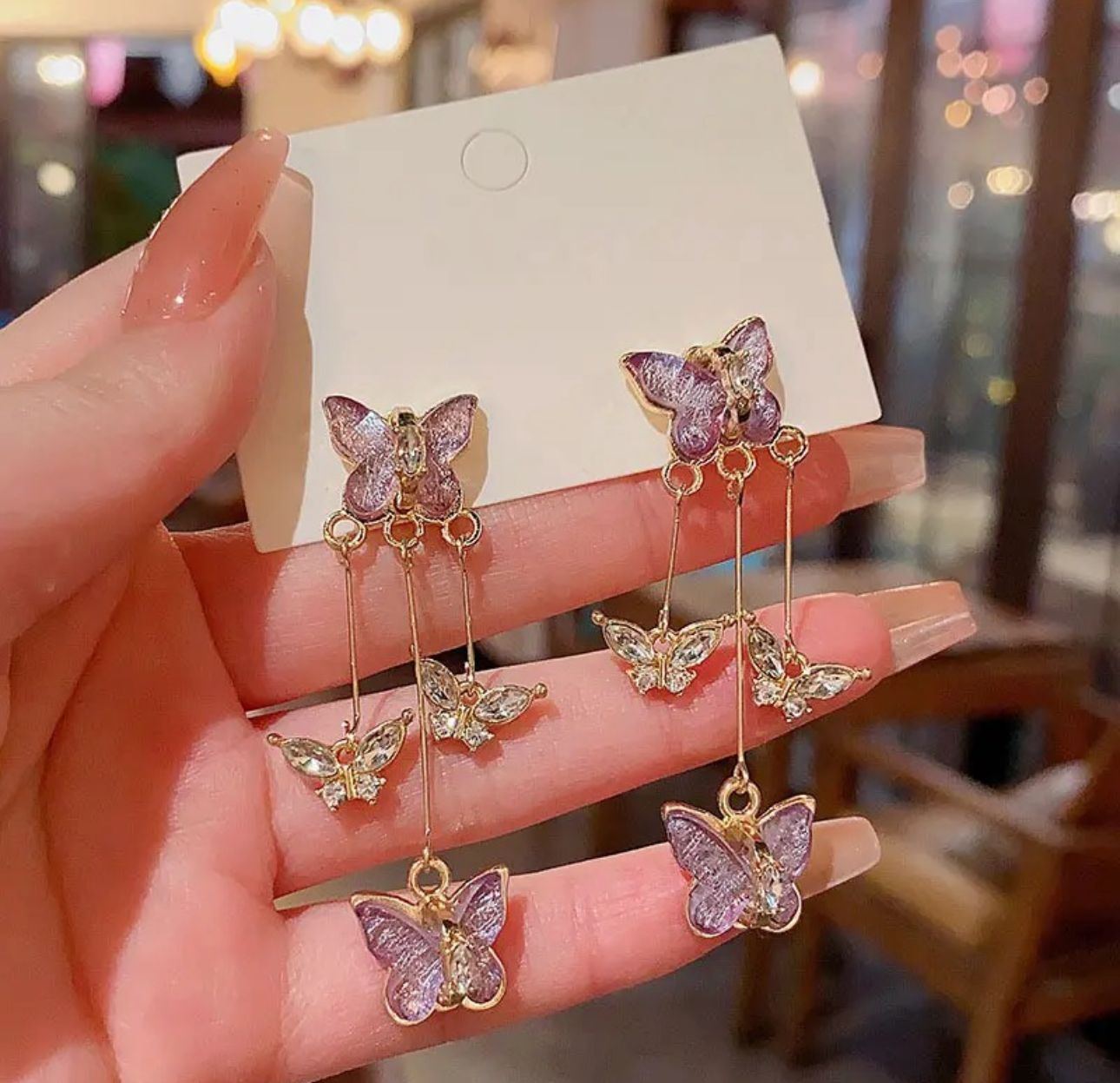 Lavender Butterfly Hanging Earrings - KE203