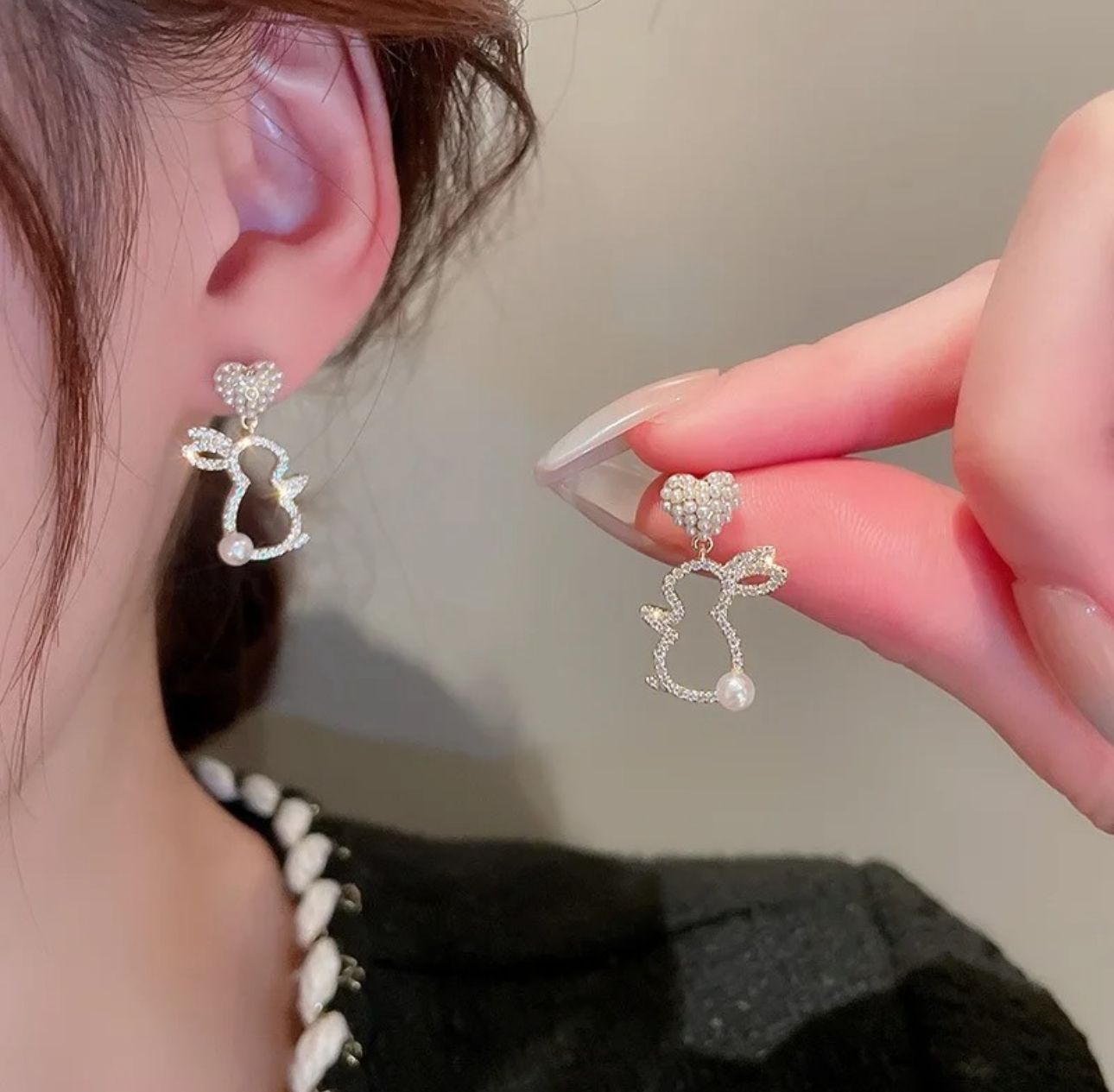 Hollow Bunny & Heart Earrings - KE205