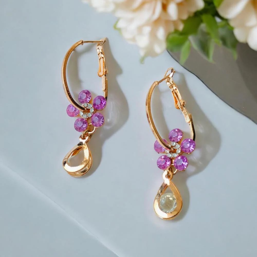 French Style Purple Zirconia Earrings - KE208