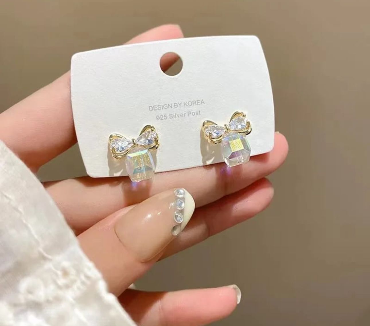 Crystal Bow Korean Earrings - KE211