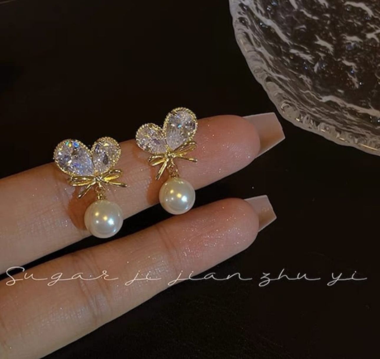 AD Stone Korean Earrings with Pearl - KE213