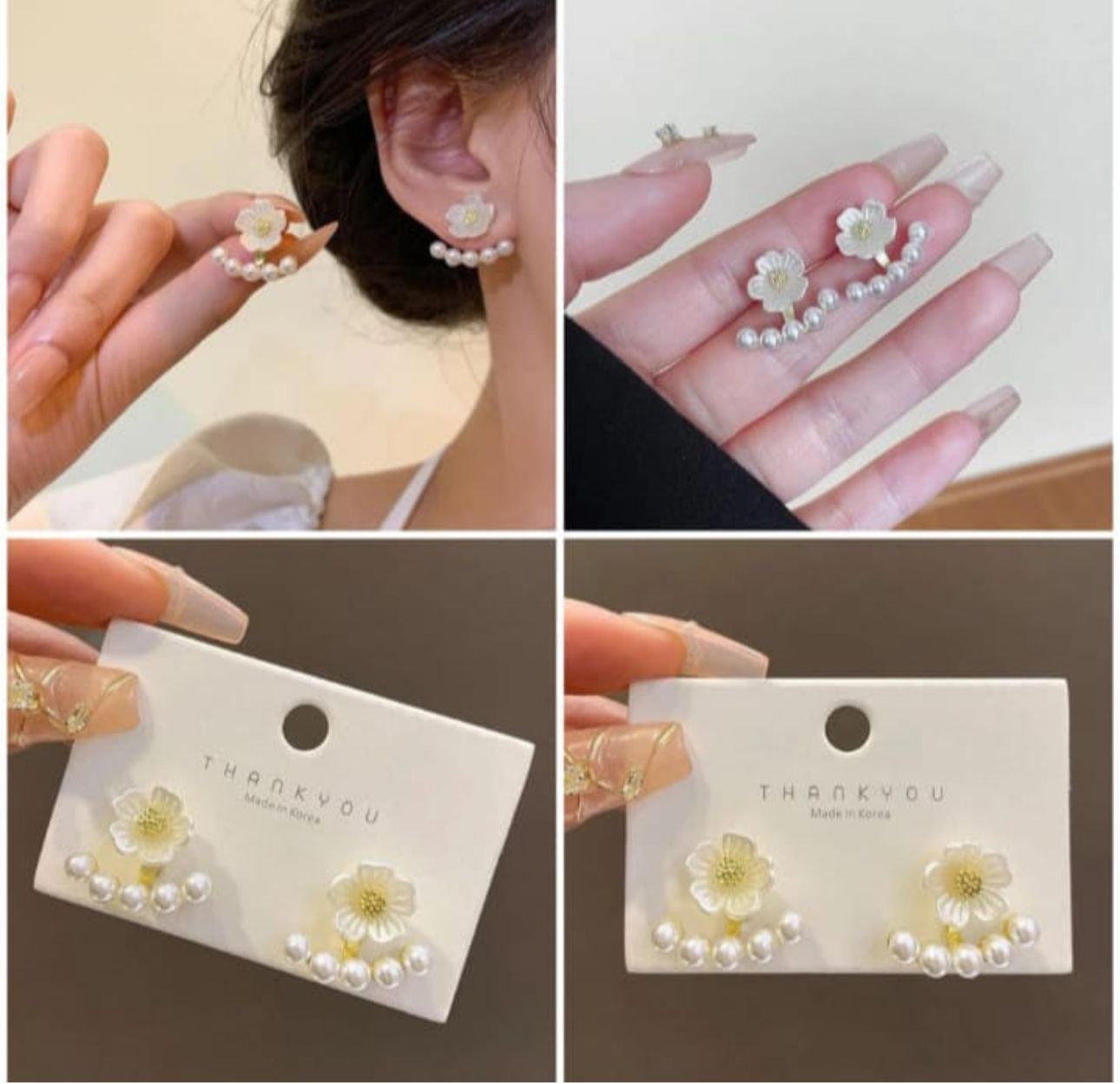 Pretty Floral Pearl Korean Earrings - KE217