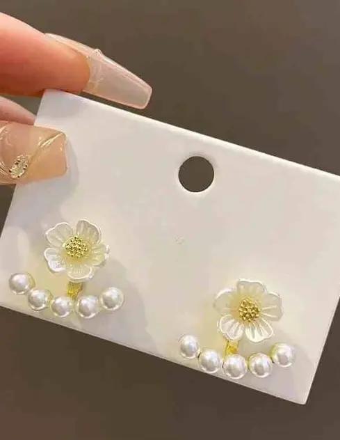 Pretty Floral Pearl Korean Earrings - KE217