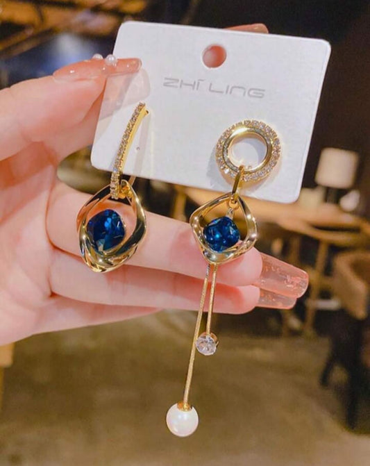 Blue Crystal drop Korean Earrings - KE219