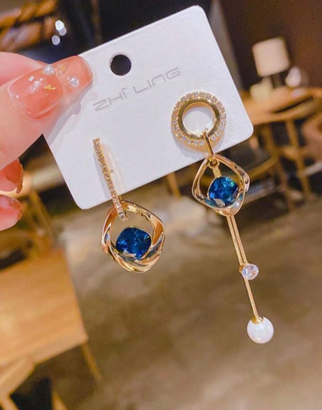 Blue Crystal drop Korean Earrings - KE219