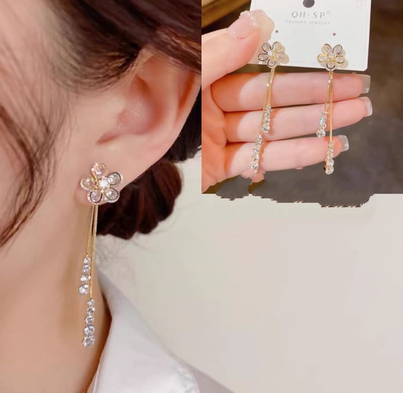 Trendy Crystal Long Earrings - KE220