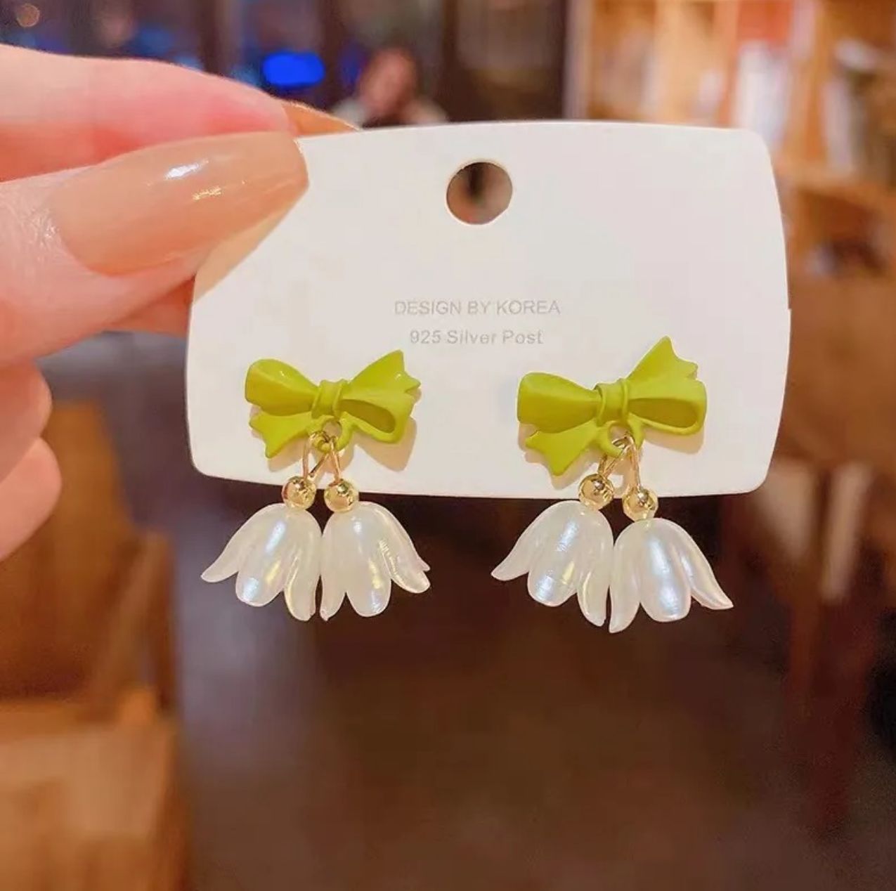 Cute Bow & Lily Drop Stud - KE229