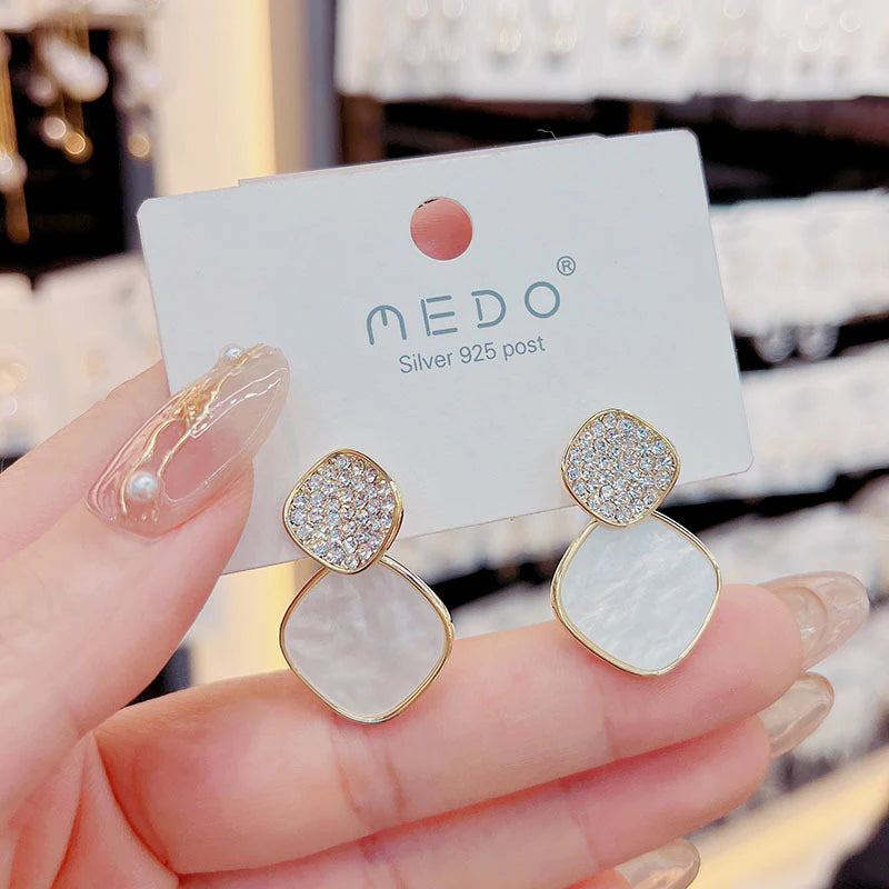 Korean Style Simple Geometric Square Earrings - White - KE535