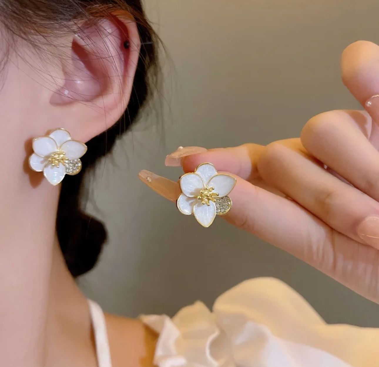 Enamel Flower Studs with Rhinestones - KE234