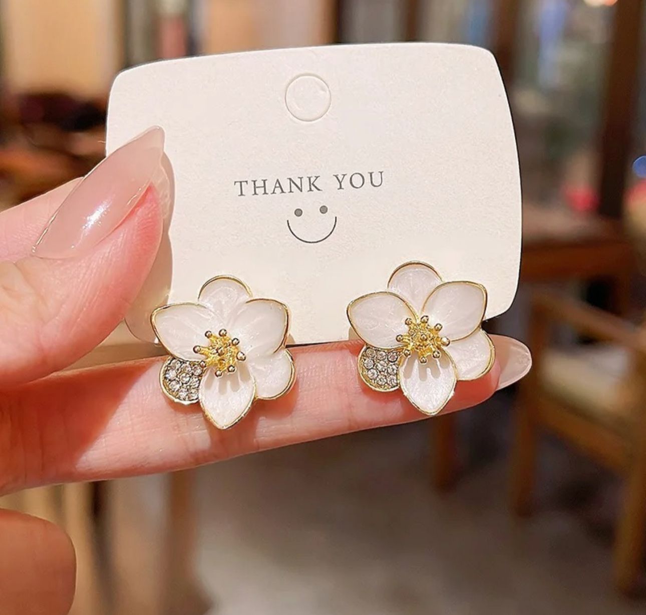 Enamel Flower Studs with Rhinestones - KE234