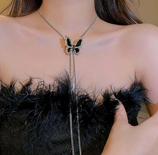 Adjustable Black Long Chain Necklace - KE243