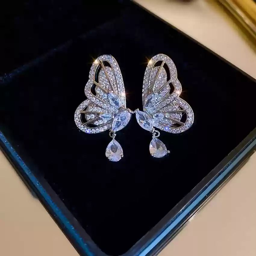 Rhinestone Butterfly Earrings - KE247