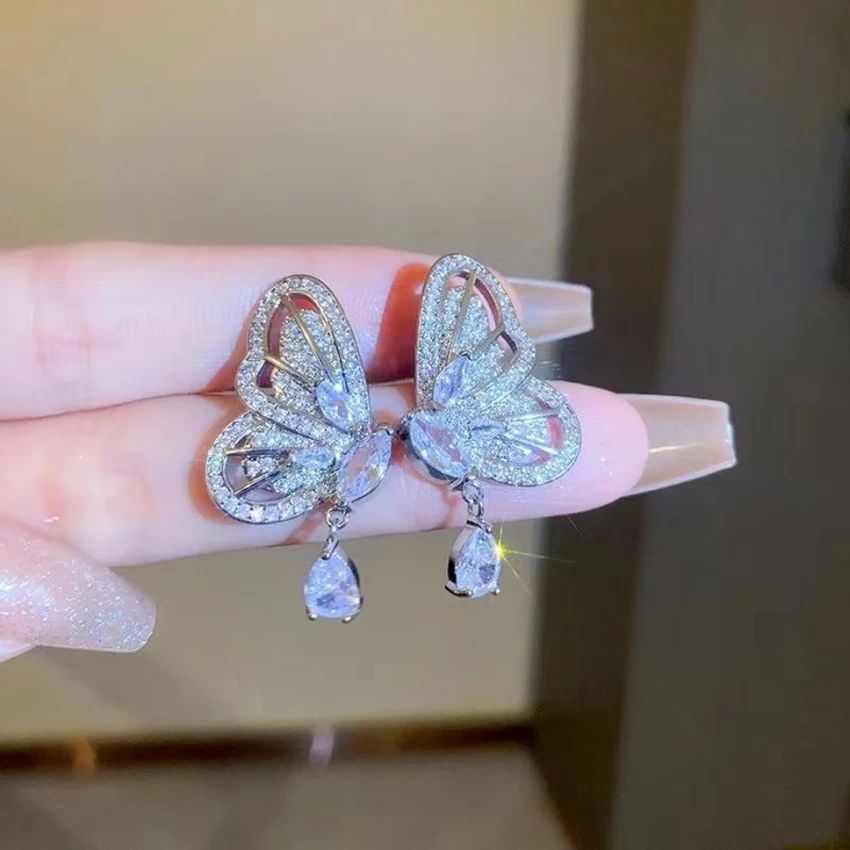 Rhinestone Butterfly Earrings - KE247