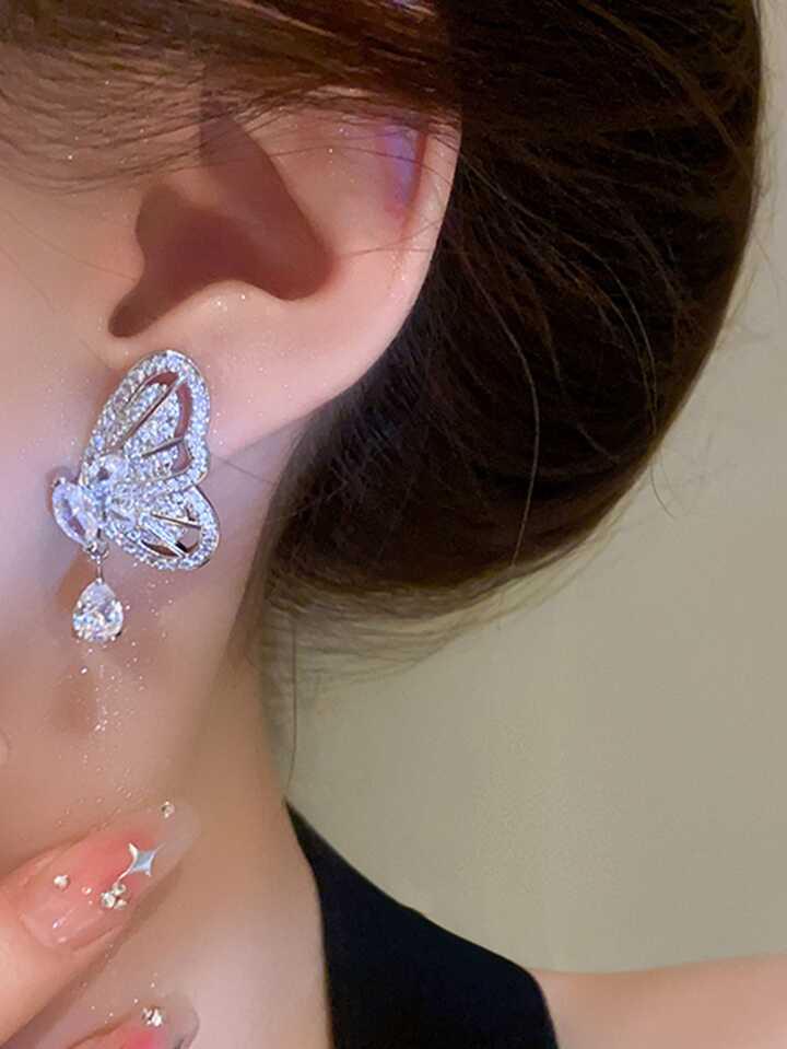 Rhinestone Butterfly Earrings - KE247