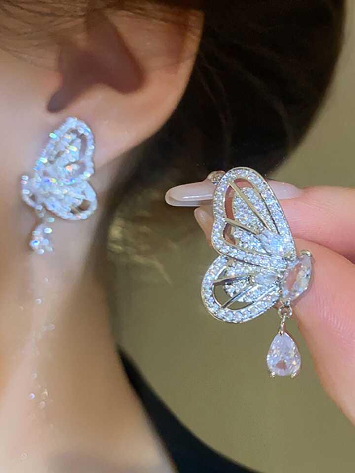 Rhinestone Butterfly Earrings - KE247