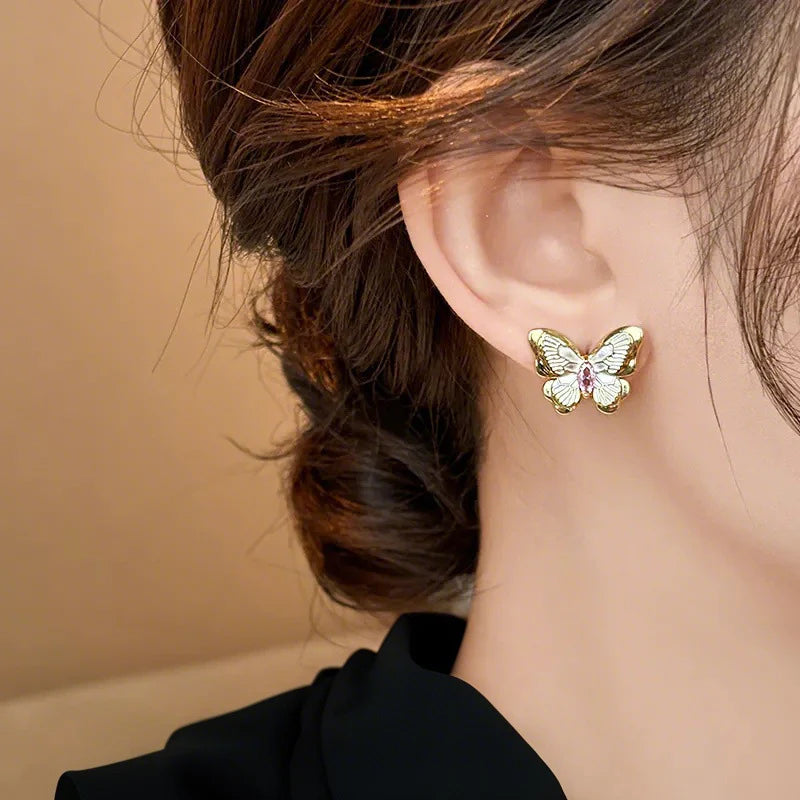 Monet Garden White Oil Dripping Super Fairy Butterfly Earrings - KE536